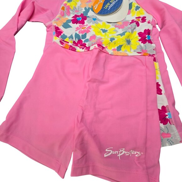 SunBusters Rash Guard Set 4-5Yrs UPF 50 Pink Floral Long Sleeve Short JJ4126 - Picture 5 of 7